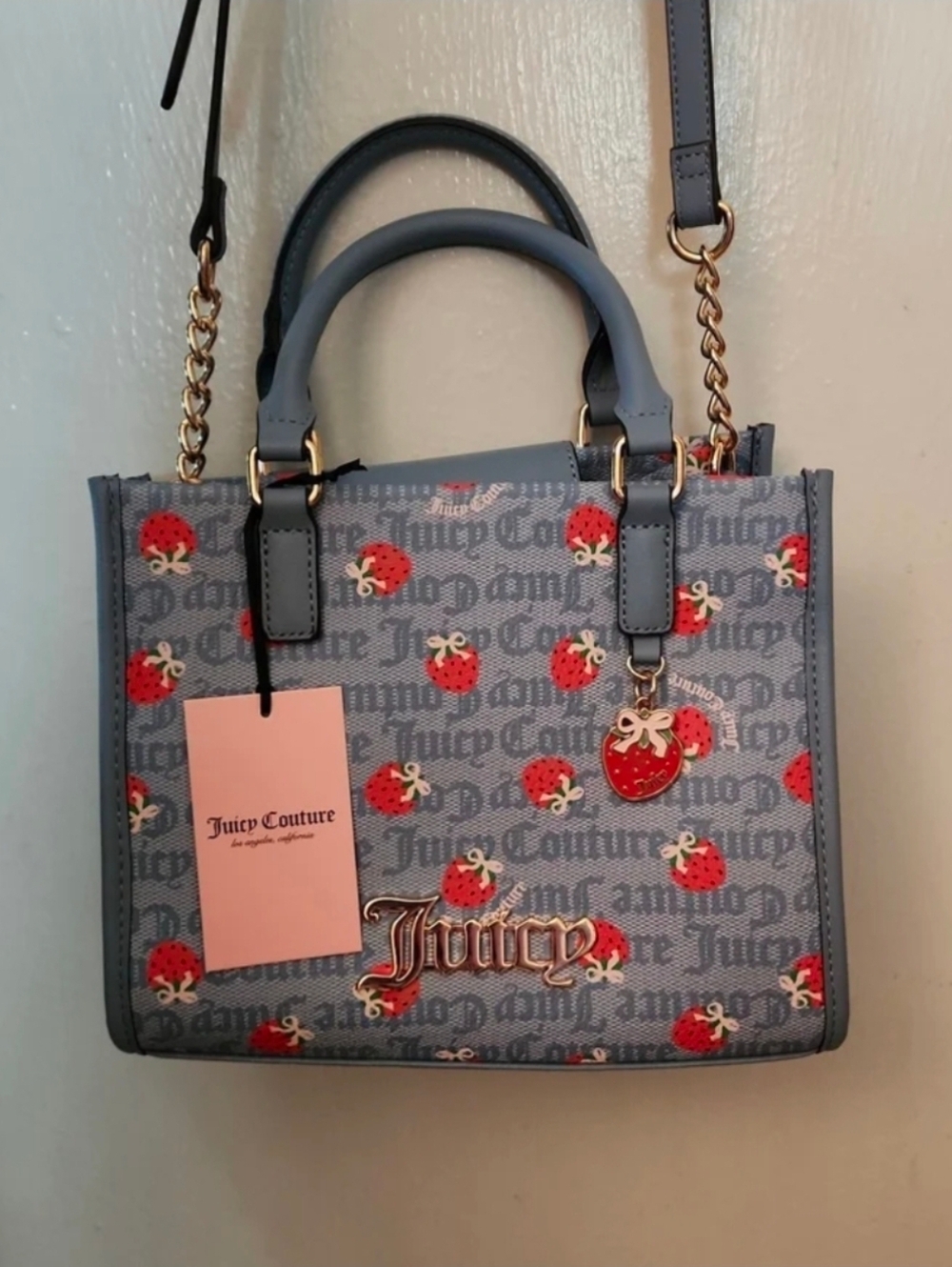 JUICY Couture Berry Sweet Mini Crossbody Tote Shoulder Bag BLUE RED